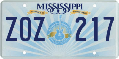 MS license plate ZOZ217