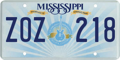 MS license plate ZOZ218