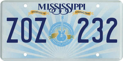 MS license plate ZOZ232