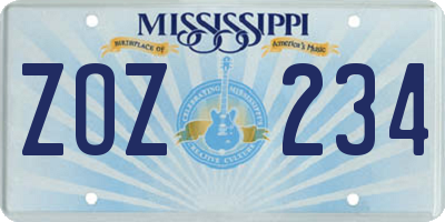 MS license plate ZOZ234
