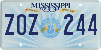 MS license plate ZOZ244