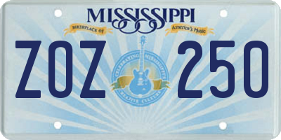 MS license plate ZOZ250