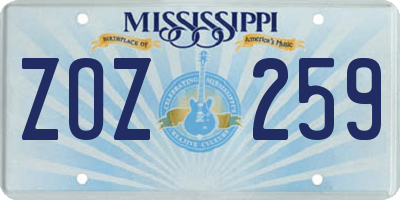 MS license plate ZOZ259