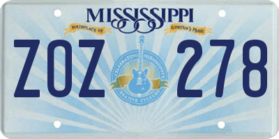 MS license plate ZOZ278