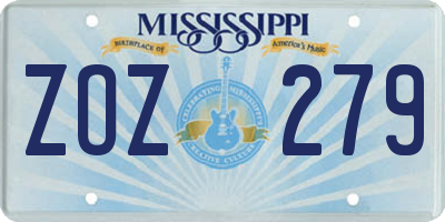 MS license plate ZOZ279