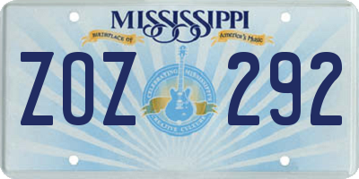 MS license plate ZOZ292