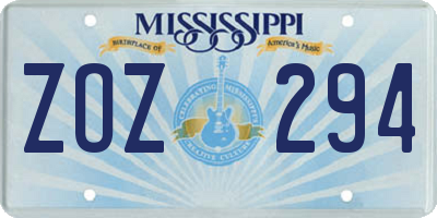 MS license plate ZOZ294