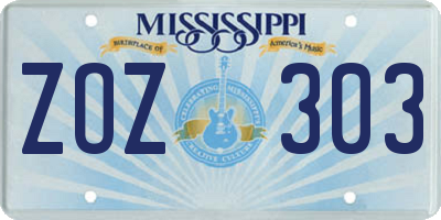 MS license plate ZOZ303