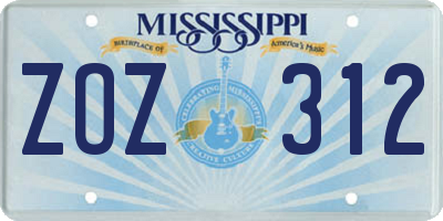MS license plate ZOZ312