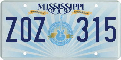 MS license plate ZOZ315