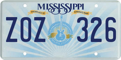 MS license plate ZOZ326