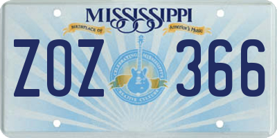 MS license plate ZOZ366