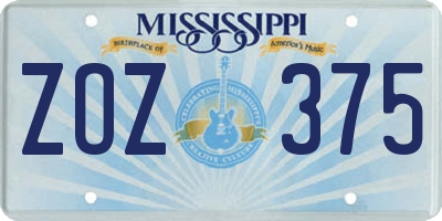 MS license plate ZOZ375