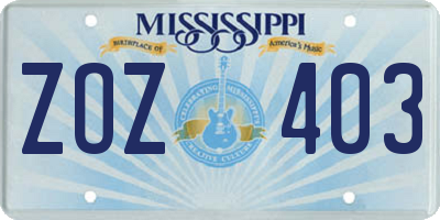 MS license plate ZOZ403