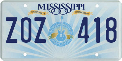 MS license plate ZOZ418