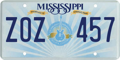 MS license plate ZOZ457