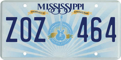 MS license plate ZOZ464