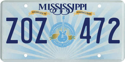 MS license plate ZOZ472