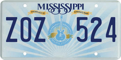 MS license plate ZOZ524