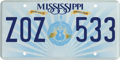 MS license plate ZOZ533