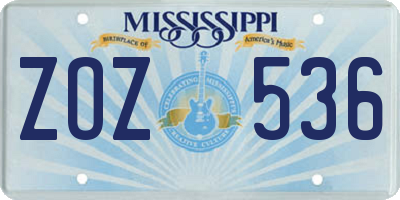 MS license plate ZOZ536