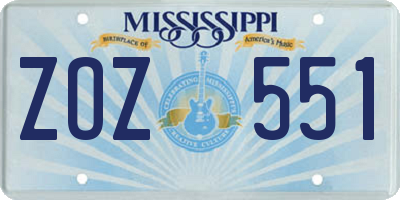 MS license plate ZOZ551