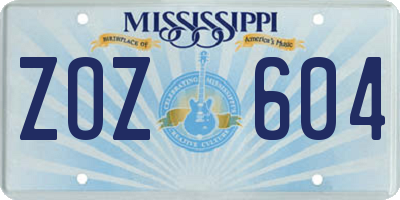 MS license plate ZOZ604