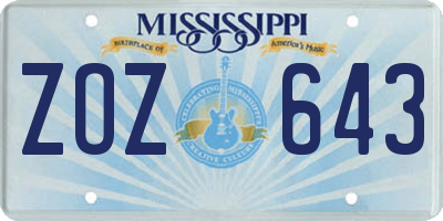 MS license plate ZOZ643