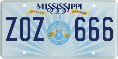 MS license plate ZOZ666