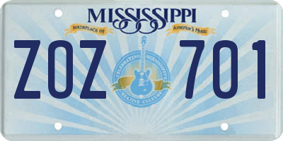MS license plate ZOZ701