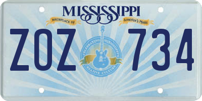MS license plate ZOZ734