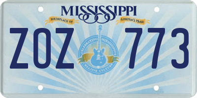 MS license plate ZOZ773
