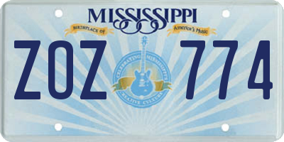 MS license plate ZOZ774