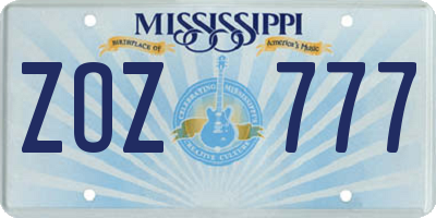 MS license plate ZOZ777
