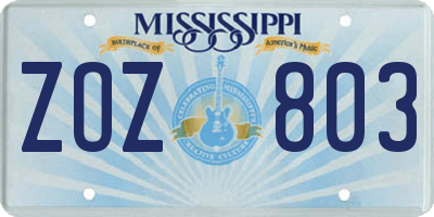 MS license plate ZOZ803