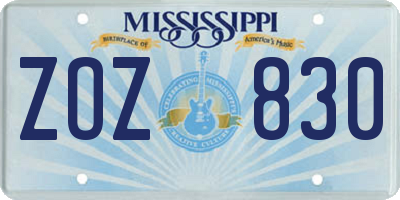 MS license plate ZOZ830
