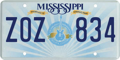MS license plate ZOZ834
