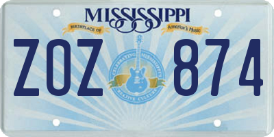MS license plate ZOZ874