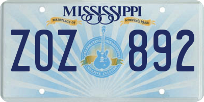 MS license plate ZOZ892