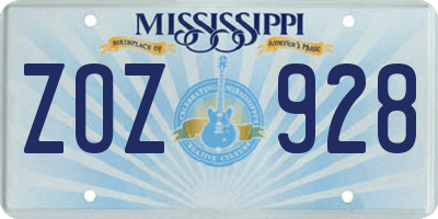 MS license plate ZOZ928