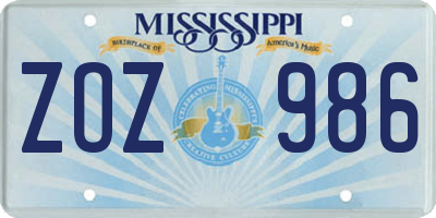 MS license plate ZOZ986