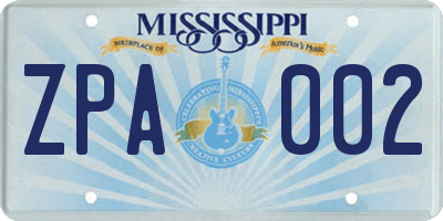 MS license plate ZPA002