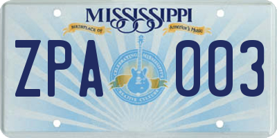MS license plate ZPA003