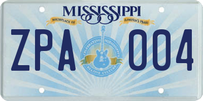 MS license plate ZPA004
