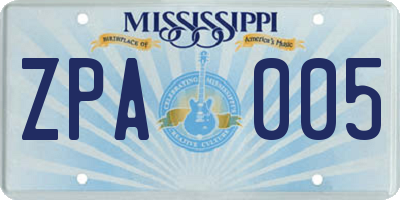 MS license plate ZPA005