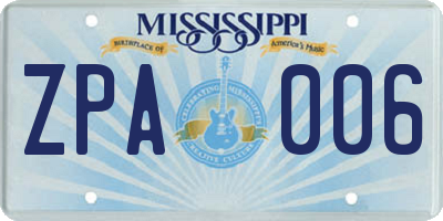 MS license plate ZPA006