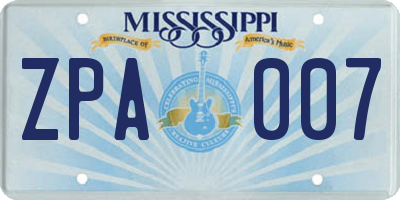 MS license plate ZPA007