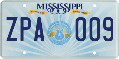 MS license plate ZPA009