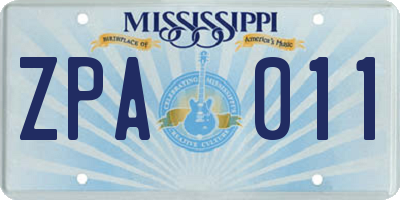 MS license plate ZPA011