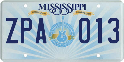 MS license plate ZPA013